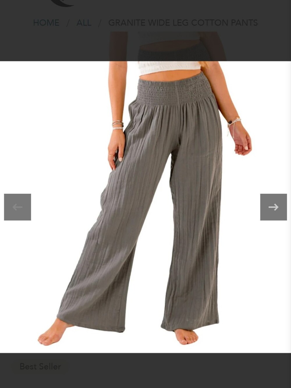 Lotus & Luna Womens Medium Cotton Gauze Smocked Wide Leg Boho Pants